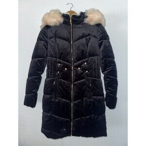Coalition LA Black Velvet Puffer Coat Womens M Faux Fur Y2K Inspired Glam